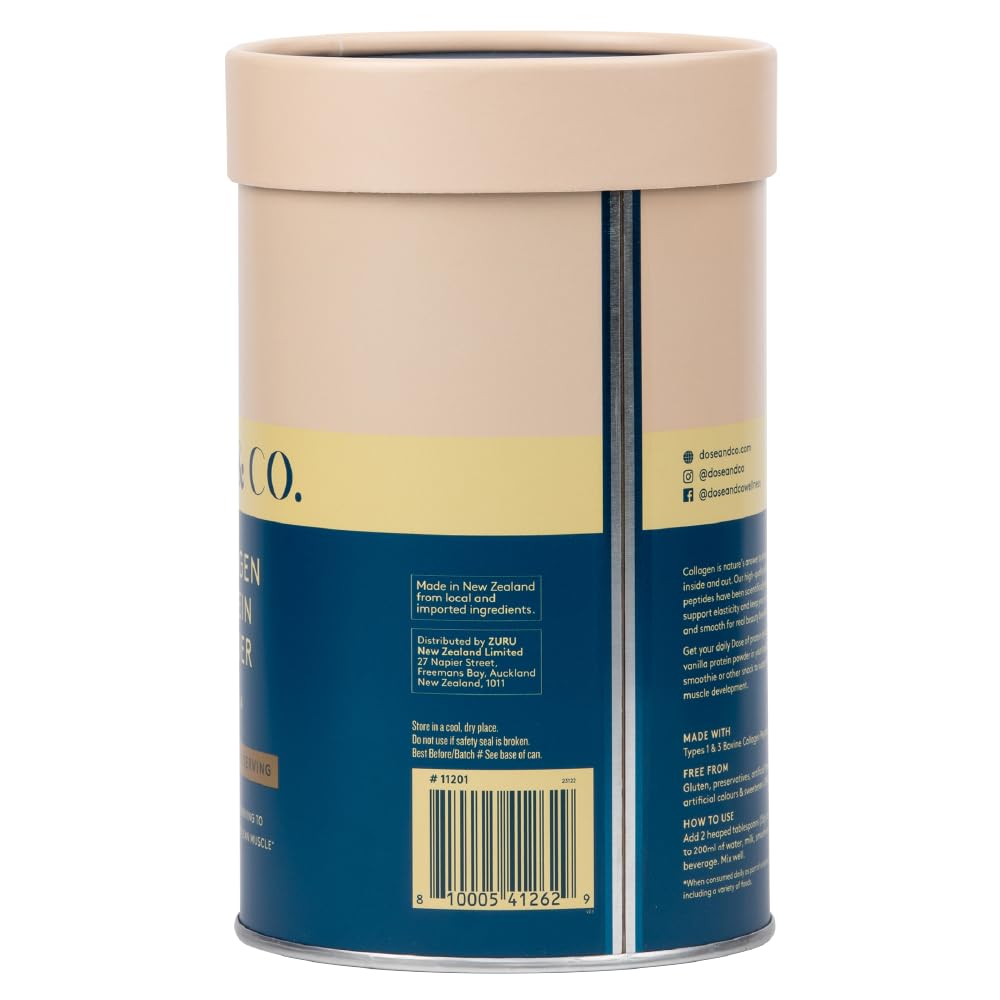 Dose & Co Collagen Protein Powder (Vanilla) 420g – Non-GMO, Gluten Free Collagen Peptides Supplement – 20g of Whey Protein, Vanilla DOSE & CO