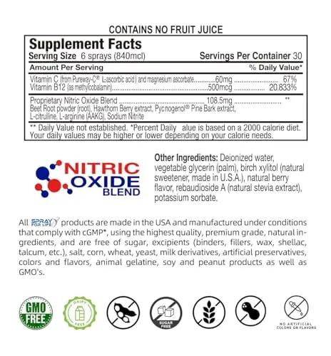Spray For Life Nitric Oxide Blend Spray Supplements, Sublingual Nitric Booster Support Muscle, Vascularity and Energy Physical Endurance for Men, 30 Days Supply