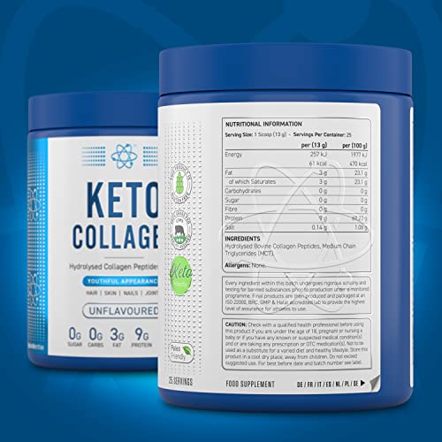 Applied Nutrition Keto Protein Powder, Hydrolysed Collagen Peptides + MCT Healthy Fats & Skin, Ketogenic & Paleo Diet Applied Nutrition