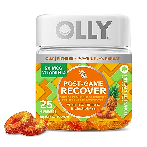 OLLY Post-Game Recover Workout Gummy Rings, Vitamin D, Turmeric, Electrolytes, Pineapple