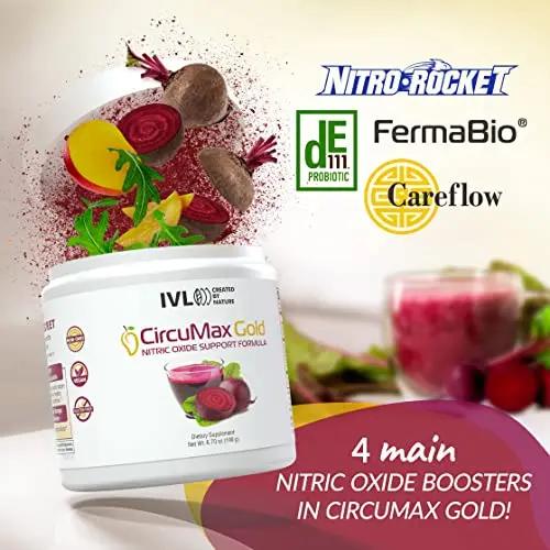 IVL - CircuMax Gold - Nitric Oxide Supplement Powder Boost - Organic Beets - Beetroot Powder Supplement - Careflow Mango Powder and Nitro Rocket - Workout Energy Level (6.70 oz - 30 Servings)
