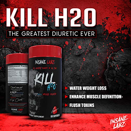 Insane Labz Kill H20, AMPiberry Infused Diuretic, Reduce Water Retention and Bloating Relief Insane Labz