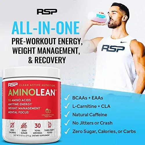 RSP NUTRITION AminoLean Pre Workout Energy (Pink Lemonade 30 Servings) with TrueFit Protein Powder (Chocolate 2 LB)