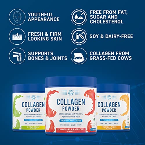Applied Nutrition Collagen Powder - Strawberry & Raspberry Flavour - 5000mg Hydrolysed Bovine Flavoured Collagen Applied Nutrition