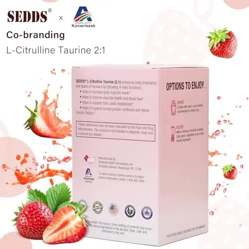 SEDDS L-Citrulline Taurine 2:1, Strawberry-Flavored L Citrulline Powder Citrulline Supplements, Vegan Taurine Powder, Caffeine Free, Gluten Free, 30 Pack
