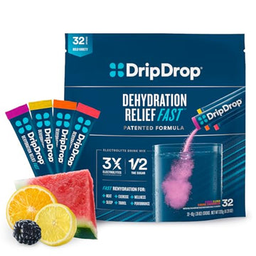 DripDrop Hydration - Electrolyte Powder Packets - Watermelon, Berry, Orange, Lemon