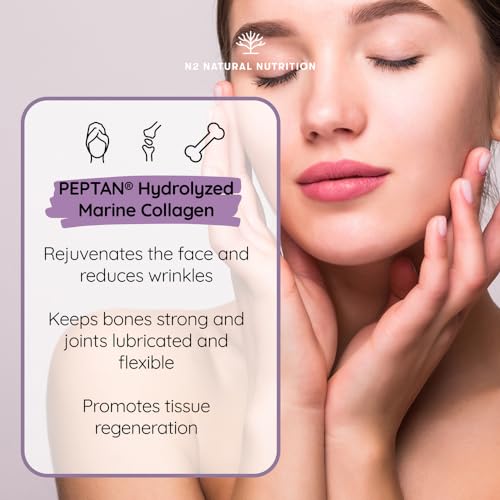 Marine Collagen with Hyaluronic Acid for Skin Care, Hair Care, Joints. Magnesium, Vitamin C. Hydrolysed Collagen Supplements N2 Natural Nutrition