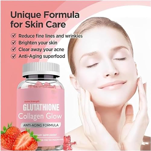 Glutathione Collagen Gummies,Glutathione Collagen Glow Gummies for Dark Spot,60 Pieces Pelinuar