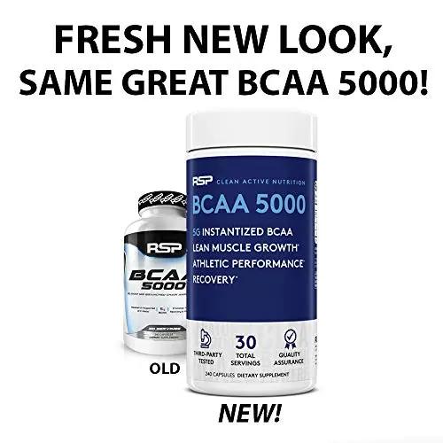 RSP BCAA 5000 (30 Serv), Premium BCAA Capsules for Post Workout Muscle Recovery, Endurance & Energy, 5g of Essential Branched Chain Amino Acids Per Serving (Packaging May Vary)