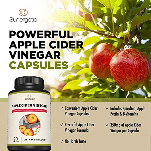 Sunergetic Premium Apple Cider Vinegar Capsules – Includes Apple Pectin, Spirulina Sunergetic
