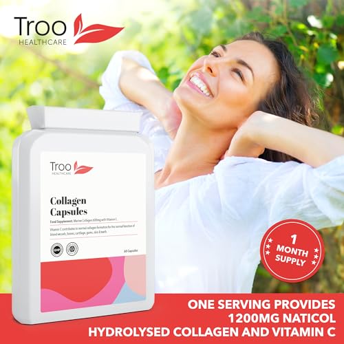 Troo Marine Collagen Supplement - 60 High Strength Capsules 1200mg Serving - Hydrolysed Marine Collagen Peptides with Vitamin C Troo Health Care