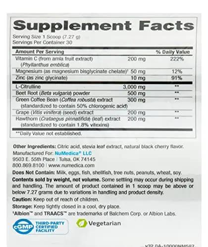 NuMedica NOVA (Nitric Oxide Vascular Assist) Complete - 7.69 oz (218.04 Grams) - Natural Black Cherry Falvor. Boosts Nitric Oxide Production for Enhanced Circulation in Men & Women.