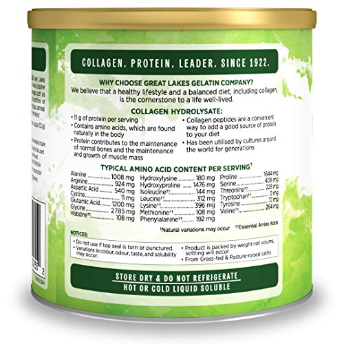 Great Lakes Gelatin Collagen Hydrolysate, Grass-Fed Bovine Hydrolysed Collagen Peptides Protein Powder Supplement, Unflavoured, 226g, Can Great Lakes Gelatin