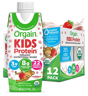 Orgain Organic Kids Nutritional Protein Shake, Strawberry - Kids Snacks with 8g Dairy