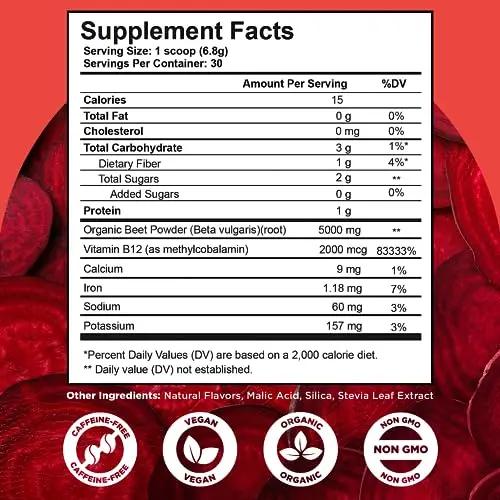 selfevolve Beet12 - Organic Beet Root Powder Enhanced with Vitamin B12, Nitric Oxide Booster, Beet Juice Powder Support Natural Energy, Beet Powder with Black Cherry Flavor, 30 Servings