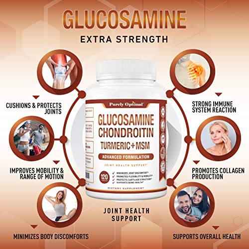 Purely Optimal Premium Glucosamine Chondroitin MSM Supplement Tablets w/Turmeric Purely Optimal