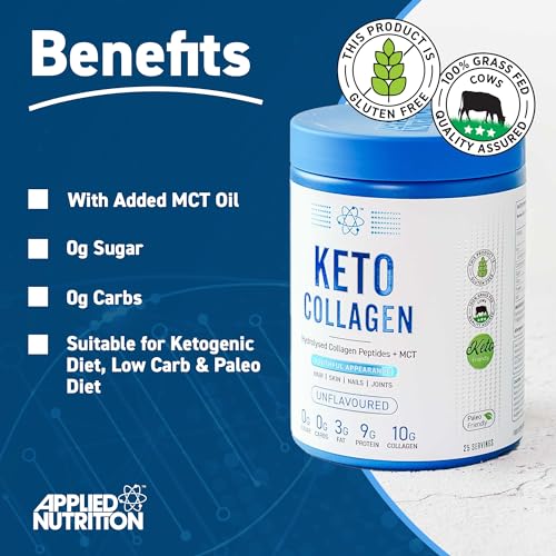 Applied Nutrition Keto Protein Powder, Hydrolysed Collagen Peptides + MCT Healthy Fats & Skin, Ketogenic & Paleo Diet Applied Nutrition