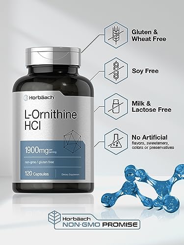 L Ornithine HCl | 1900mg | 120 Capsules | Non-GMO & Gluten Free Supplement Horbäach