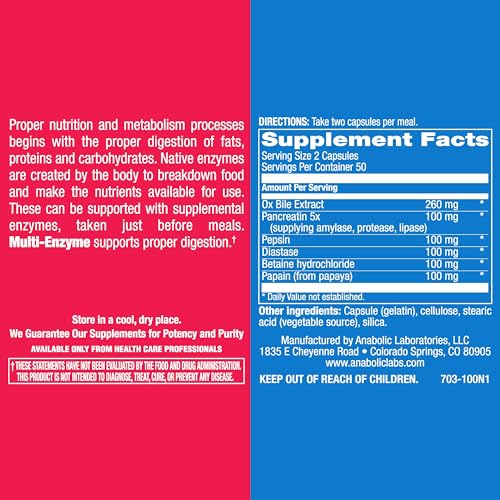 Anabolic Laboratories Multi Enzyme Nutritional Supplements - 100 Capsules of Digestive Anabolic Laboratories