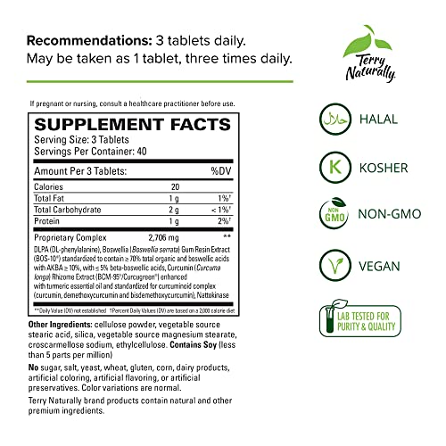 Terry Naturally Curamin Extra Strength - 120 Tablets - Non-Addictive Pain Relief Supplemen Terry Naturally