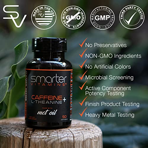200mg Caffeine Pills - MCT Oil from 100% Coconuts + 100mg L-Theanine, Advanced Energy SmarterVitamins