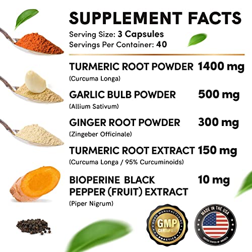 4-in-1 Turmeric and Garlic Supplements with Bioperine 2360 mg (240 ct) Turmeric Ginger MEDCHOICE