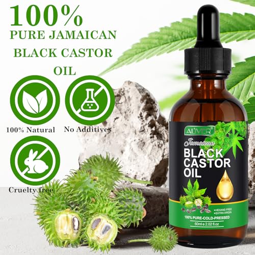 ALIVER Jamaican Black Castor Oil (2 Pack), Jamaican Castor Oil Organic Cold Pressed Unrefined ALIVER