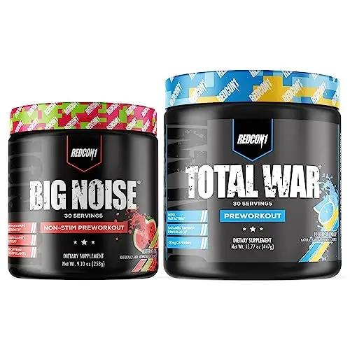 REDCON1 Total War Preworkout (Blue Lemonade) & Big Noise Non-Stim Preworkout Powder