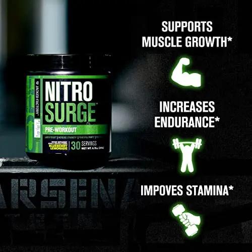 Nitrosurge Pre-Workout & Creatine Monohydrate - Pre Workout Powder With Creatine for Muscle Growth, Increased Strength, Endless Energy, Intense Pumps - Watermelon Preworkout & Unflavored Creatine