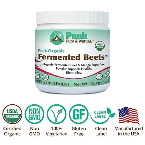 Peak Pure & Natural Peak Organic Fermented Beets - Organic Fermented Beet Powder Superfood Drink Powder - Nitric Oxide Supplement Support for Normal Blood Pressure