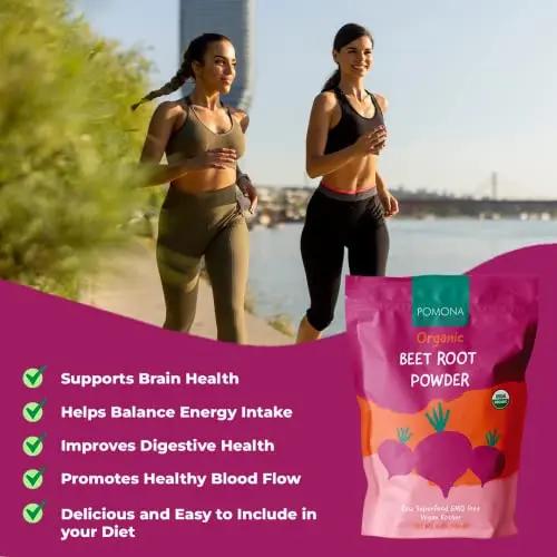 Pomona Wellness Organic Beetroot Powder, Superfood, Raw, Vegan & Non-GMO, Nitric Oxide Booster, Beet Pre Workout Powder, Natural Nitrates for Energy Support & Immune System, USDA Organic, 1 lb Bag