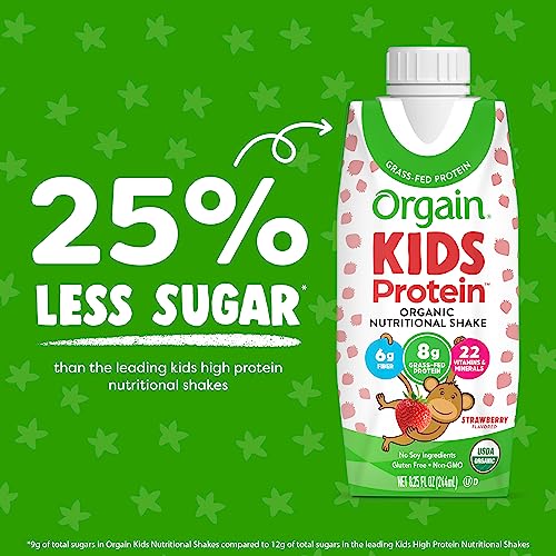 Orgain Organic Kids Nutritional Protein Shake, Strawberry - Kids Snacks with 8g Dairy Orgain