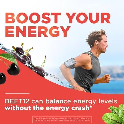 selfevolve Beet12 - Organic Beet Root Powder Enhanced with Vitamin B12, Nitric Oxide Booster, Beet Juice Powder Support Natural Energy, Beet Powder with Black Cherry Flavor, 30 Servings
