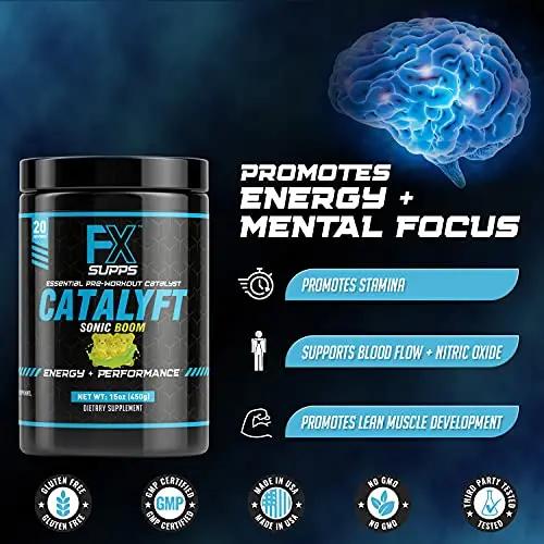 FX Supps Catalyft Pre-Workout Powder Drink for Men & Women, Sonic Boom | Dietary Supplement Mix with Creatine, Caffeine & Beta-Alanine | for Energy Pump, Muscle Gain & Focus, 40 Servings (2 Pack)