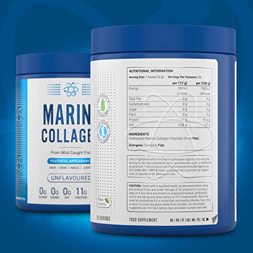 Applied Nutrition Marine Hydrolysed Collagen Powder from Wild Salmon - Protein for Health, Skin, Hair, Nails, Bones, Muscle & Joints Applied Nutrition