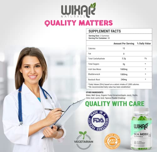 WIXAR NATURALS Sea Moss Gummies - Natural Irish Sea Moss and Bladderwrack WIXAR NATURALS