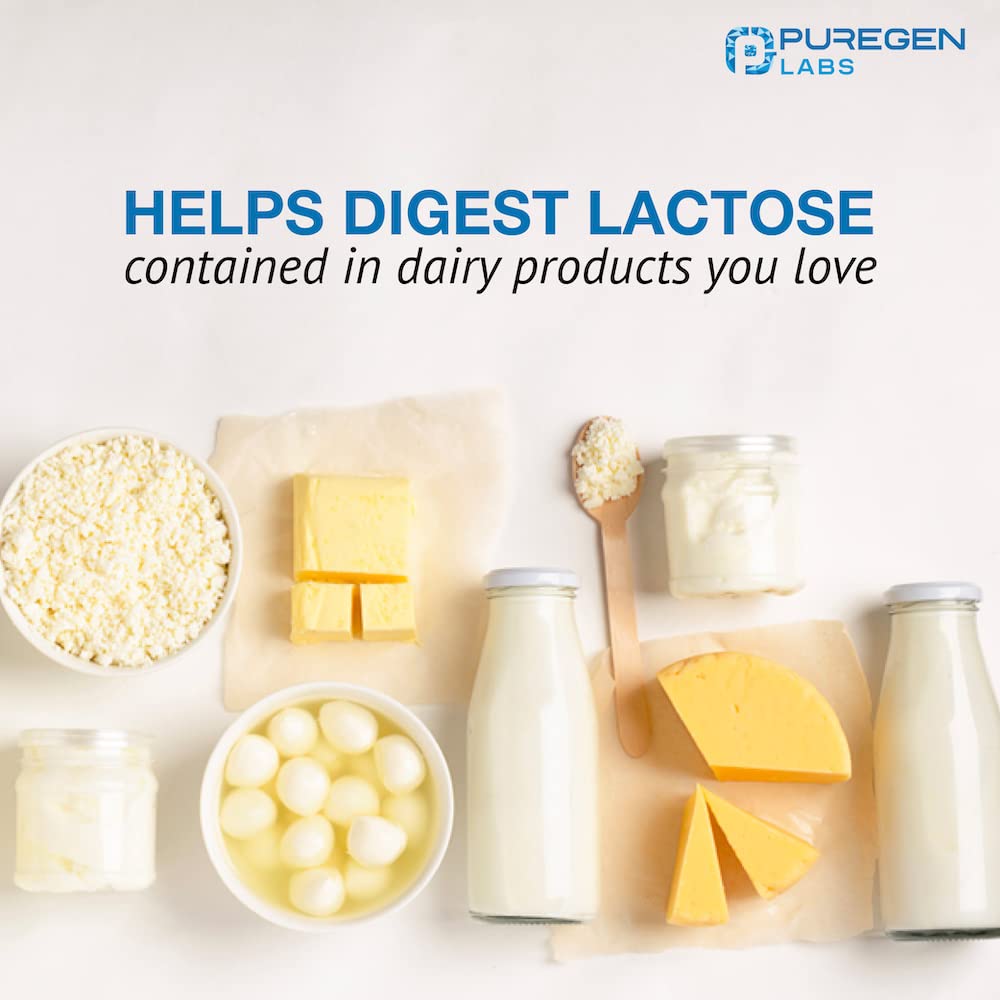 Puregen Labs Dairy Relief Natural Fast Acting Lactase Enzyme 3000 FCC, Lactose Intoleran P Puregen Labs