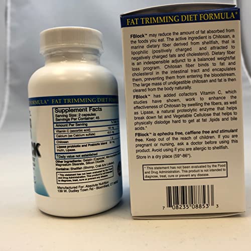 Absolute Nutrition FBlock Xtra Fat Absorber, Diet Formula, 90 Capsules