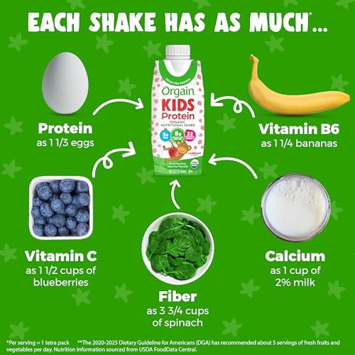 Orgain Organic Kids Nutritional Protein Shake, Strawberry - Kids Snacks with 8g Dairy Orgain