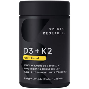 Sports Research Vegan Vitamin D3 + K2 Supplement with Organic Coconut Oil - 5000iu