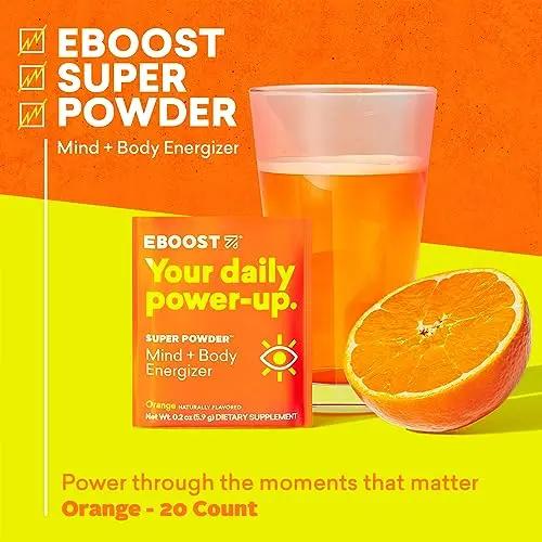 EBOOST Energy Drink & Electrolyte Powder, 20 Packets - Super Powder Orange EBOOST