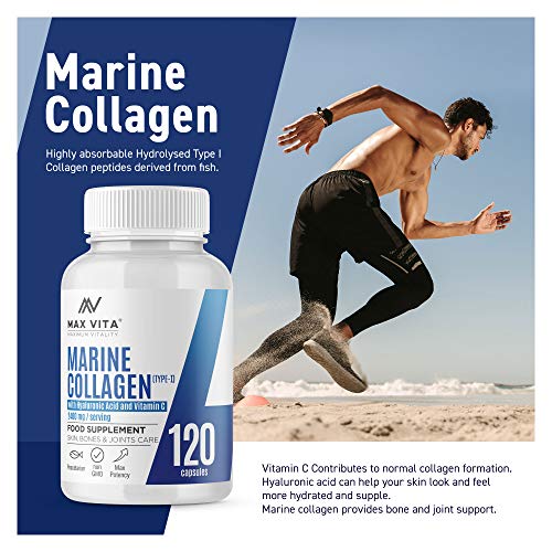 Marine Collagen Type 1 2400mg - 120 Capsules Supplement with Hyaluronic Acid and Vitamin C MAX VITA MAXIMUM VITALITY