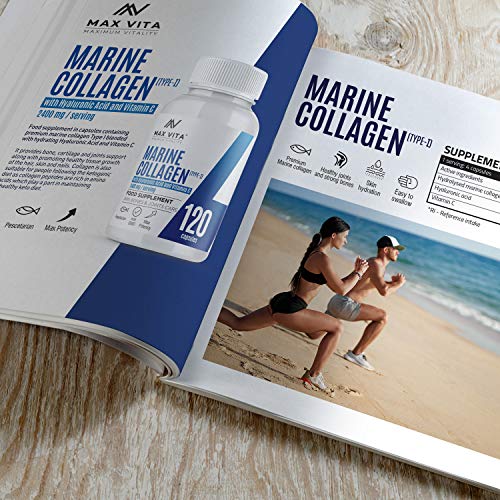 Marine Collagen Type 1 2400mg - 120 Capsules Supplement with Hyaluronic Acid and Vitamin C MAX VITA MAXIMUM VITALITY