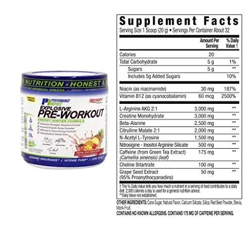 PERFORMANCE INSPIRED Nutrition Pre-Workout Powder - Contains Citrulline - Nitrosigine - Green Tea - All Natural - 1.49 lb - Tropical Fruit Punch