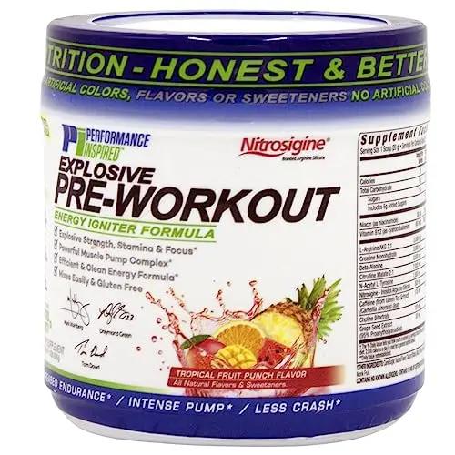 PERFORMANCE INSPIRED Nutrition Pre-Workout Powder - Contains Citrulline - Nitrosigine - Green Tea - All Natural - 1.49 lb - Tropical Fruit Punch