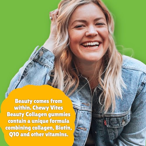 Chewy Vites Beauty Collagen 60 Gummy Vitamins |Hydrolised Collagen, CoQ10, Biotin + Vitamins | 1 Month Supply | Real Fruit Juice | Berry Flavour | 2-a-Day | CHEWY VITES