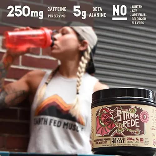 Earth Fed Muscle Stammpede DragoFruit Punch Pre Workout, 30 Servings, Boost Energy, Increase Endurance and Focus, Beta-Alanine, 250mg Caffeine, Citrulline Malate, Taurine, Tyrosine - Keto, No Sugar