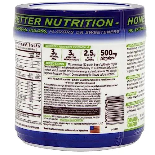 PERFORMANCE INSPIRED Nutrition Pre-Workout Powder - Contains Citrulline - Nitrosigine - Green Tea - All Natural - 1.49 lb - Tropical Fruit Punch