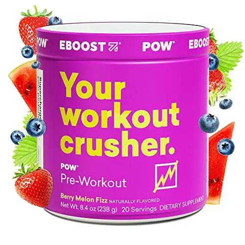 EBOOST POW Natural Pre Workout Powder - 20 Servings - Berry Melon Fizz - Pre Workout