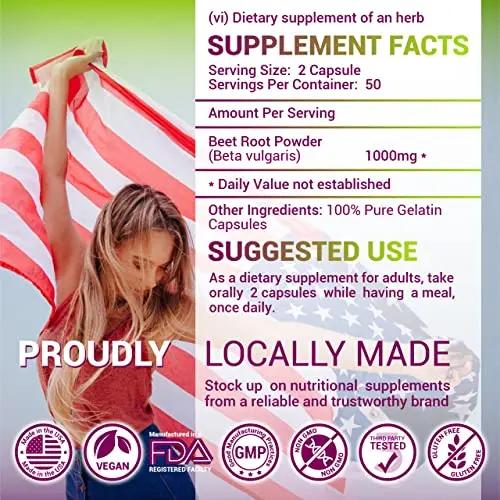 HERBALICIOUS Beet Root Capsules - Herbal Supplement for Athletic Performance, Natural Nitric Oxide Booster & Liver Support - Natural Energy Booster for Men & Women - 100 Caps
